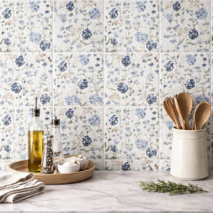 Blue Watercolor Wildflower Ceramic Tile