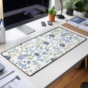 Blue Watercolor Wildflower Desk Mat