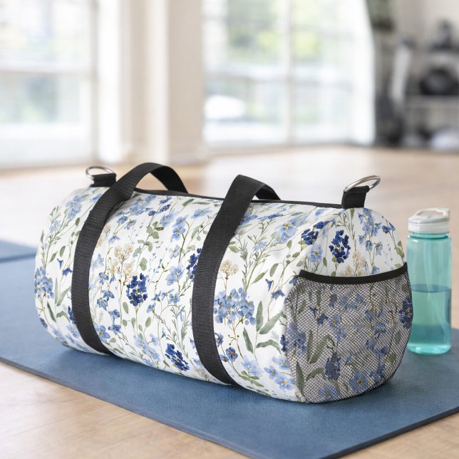 Blue Watercolor Wildflower Duffle Bag (Creator Uploaded)
