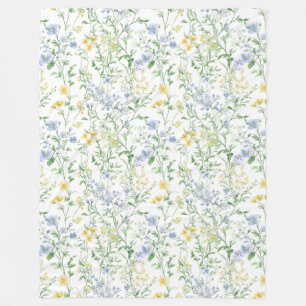 Blue Watercolor Wildflower Fleece Blanket