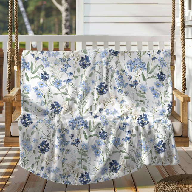 Blue Watercolor Wildflower Fleece Blanket (Creator Uploaded)