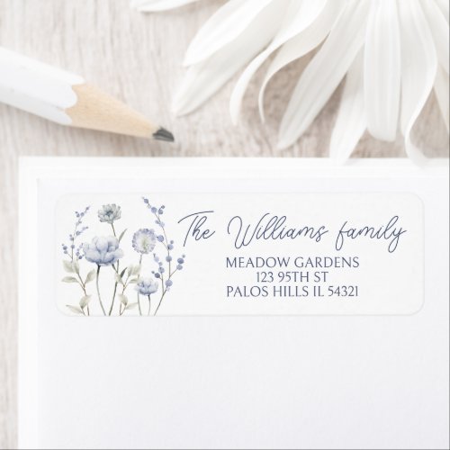 Blue watercolor wildflower floral return address label