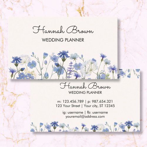 Blue Watercolor Wildflower Garden Business Card