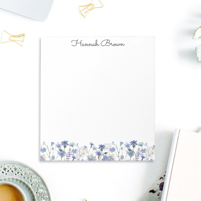 Blue Watercolor Wildflower Garden  Notepad (In situ Office desk)
