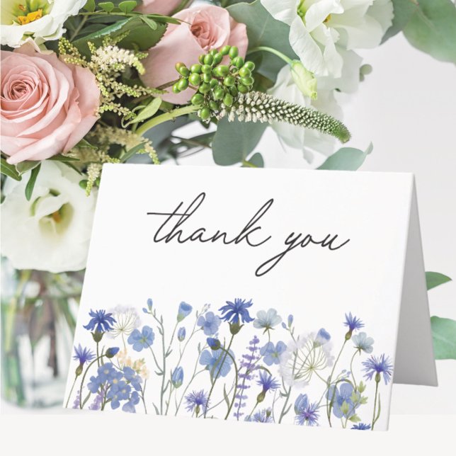 Blue Watercolor Wildflower Garden  Thank You Card (In situ)