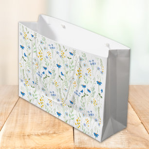 Blue Watercolor Wildflower Large Gift Bag