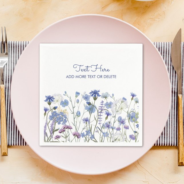 Blue Watercolor Wildflower Meadow Napkins (In situ)