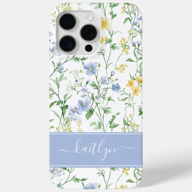 Blue Watercolor Wildflower Monogram Case-Mate iPhone Case (Back)