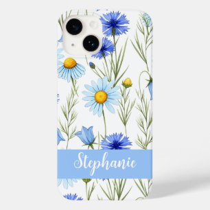 Blue Watercolor Wildflower Monogram Name Case-Mate iPhone 14 Case