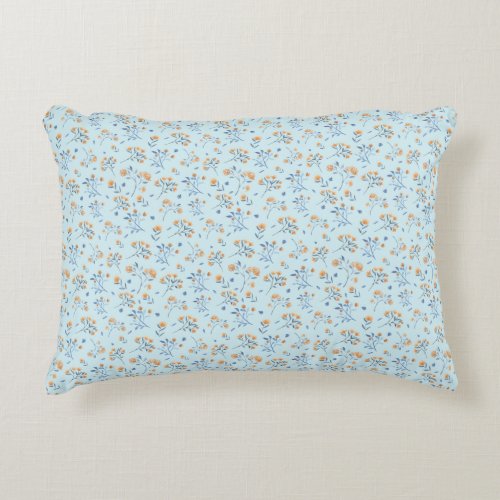 Blue Watercolor Wildflower Pattern   Accent Pillow