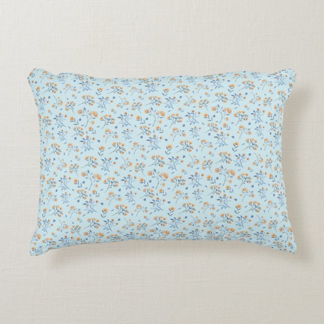 Blue Watercolor Wildflower Pattern   Accent Pillow (Front)
