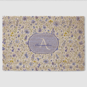 Blue Watercolor Wildflower Pattern Custom Name Fiber Doormat