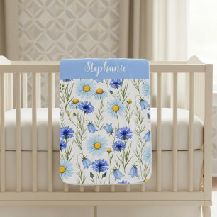 Blue Watercolor Wildflower Personalized Baby Blanket