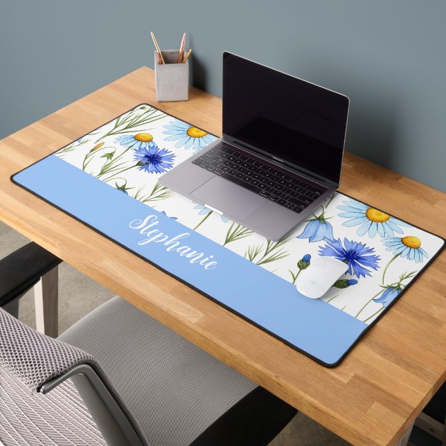 Blue Watercolor Wildflower Personalized Desk Mat (Creator Uploaded)