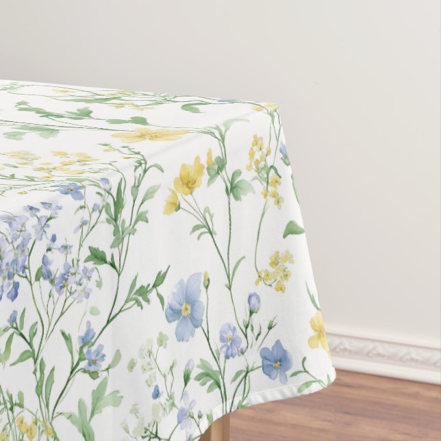Blue Watercolor Wildflower Tablecloth (In Situ)