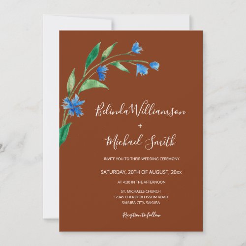 Blue Watercolor Wildflower Terracotta Invitation