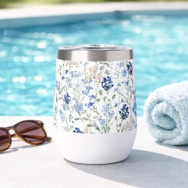 Blue Watercolor Wildflower Thermal Wine Tumbler (Creator Uploaded)