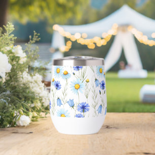 Blue Watercolor Wildflower Thermal Wine Tumbler