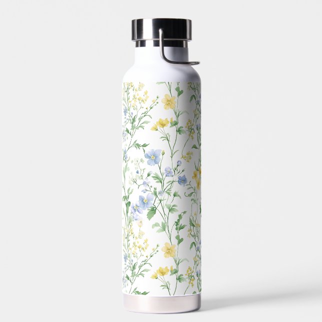 Blue Watercolor Wildflower Water Bottle (Left)