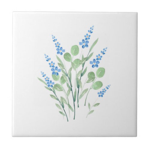 Blue Watercolor Wildflowers Bouquet  Ceramic Tile