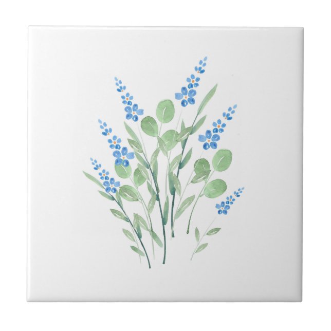 Blue Watercolor Wildflowers Bouquet  Ceramic Tile (Front)