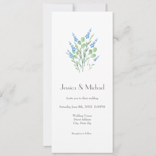 Blue Watercolor Wildflowers Bouquet Invitation (Front)