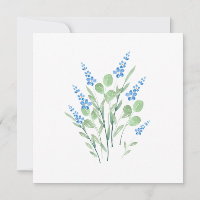 Blue Watercolor Wildflowers Bouquet Note Card (Front)