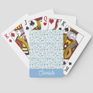 Blue watercolor wildflowers custom name poker cards