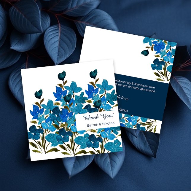Blue Watercolor Wildflowers Flat Thank You Card (Creator Uploaded)