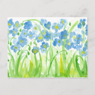 Blue Watercolor Wildflowers Flax Botanical Postcard
