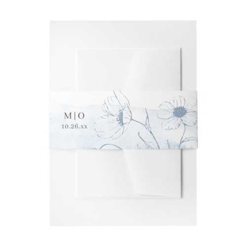 Blue Watercolor  Wildflowers Modern Wedding Invitation Belly Band