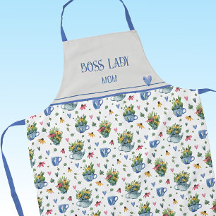 Blue Watercolor Wildflowers Tea Party Pattern Apron