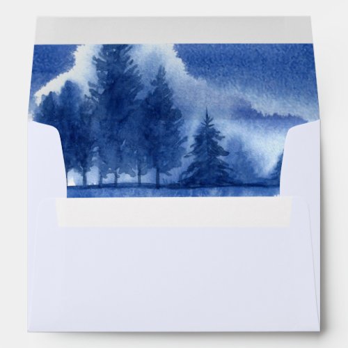 Blue Watercolor Winter Forest Wedding  Envelope