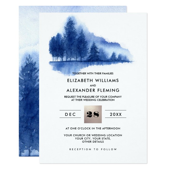 Blue Watercolor Winter Forest Wedding Invitations Zazzle Com