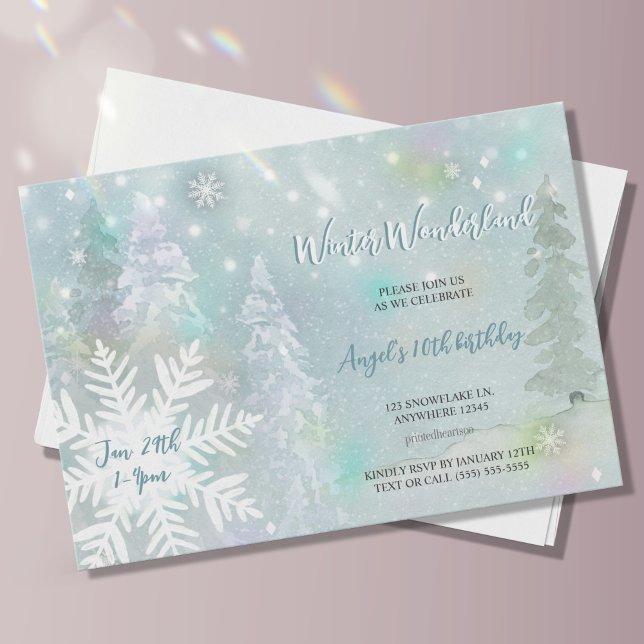 Blue Watercolor Winter Wonderland Birthday  Invitation (Creator Uploaded)