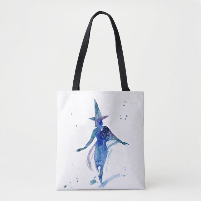 Blue Watercolor Witch Tote Bag (Front)