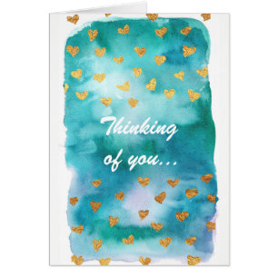 Blue Watercolor, with Gold Hearts.