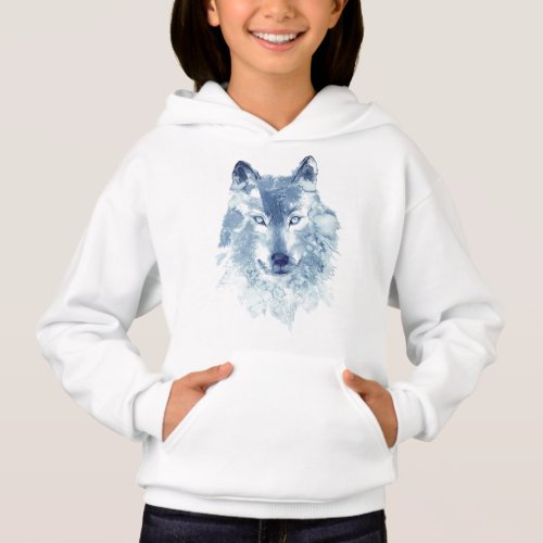 Blue Watercolor Wolf Hoodie