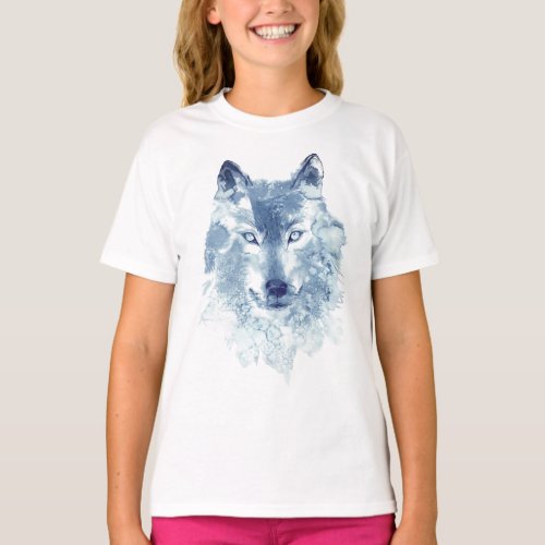 Blue Watercolor Wolf T_Shirt