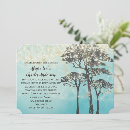 Blue Watercolor Woodsy Wedding Invitation