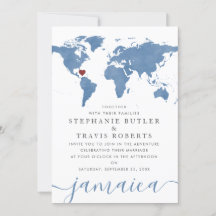 Blue Watercolor World Map Destination Wedding