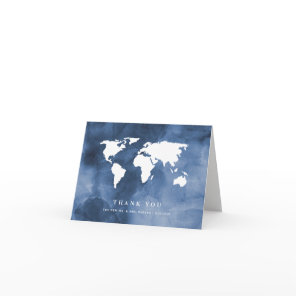 Blue Watercolor | World Map Thank You Card