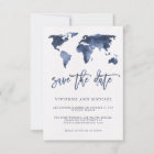 Blue Watercolor World Map | Wedding Save the Date