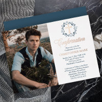 Blue Watercolor Wreath Boy Photo Confirmation