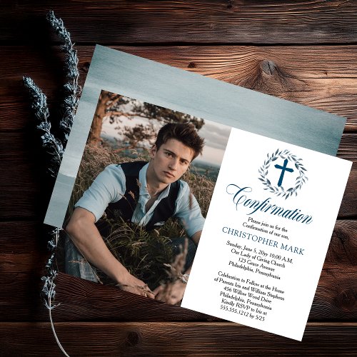 Blue Watercolor Wreath Boy Photo Confirmation