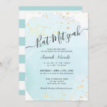 Blue Watercolor x Gold Splatters Bat Mitzvah Invitation<br><div class="desc">This stylish and elegant Bat Mitzvah invitation features a light turquoise blue background in watercolor with faux gold splatters and lettering in black . The reverse side features a white background with turquoise blue stripes. Personalize it for your needs. You can find matching products at my store.</div>