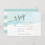 Blue Watercolor x Gold Splatters Bat Mitzvah RSVP Card<br><div class="desc">This stylish and elegant Bat Mitzvah RSVP card features a turquoise blue background  in watercolor with faux gold splatters and lettering in black . The reverse side features a white background with turquoise blue stripes. Personalize it for your needs. You can find matching products at my store.</div>