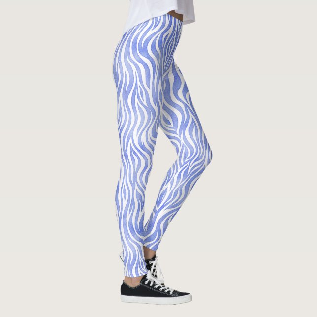 Blue Watercolor Zebra Pattern Leggings (Right)