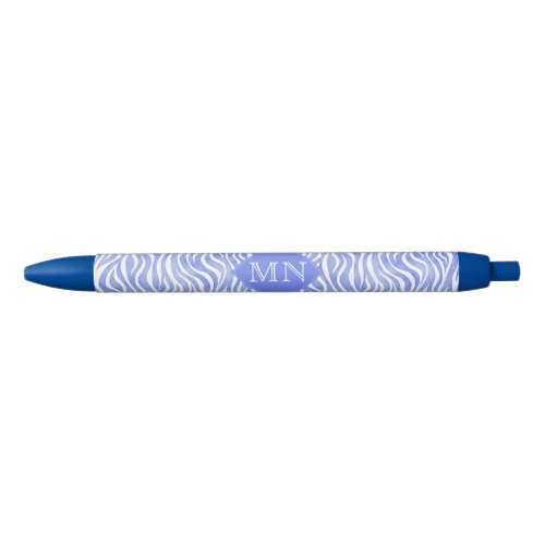 Blue Watercolor Zebra Pattern  Monogram Black Ink Pen