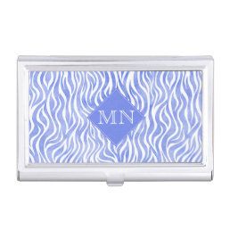 Blue Watercolor Zebra Pattern | Monogram Business Card Case